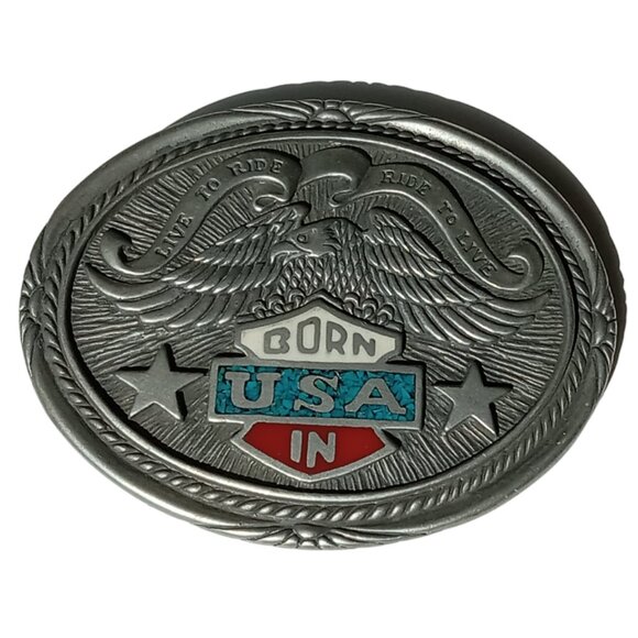 Other - 1986 Live to Ride, Ride to Live, Born in USA Vintage Belt Buckle, Turquoise